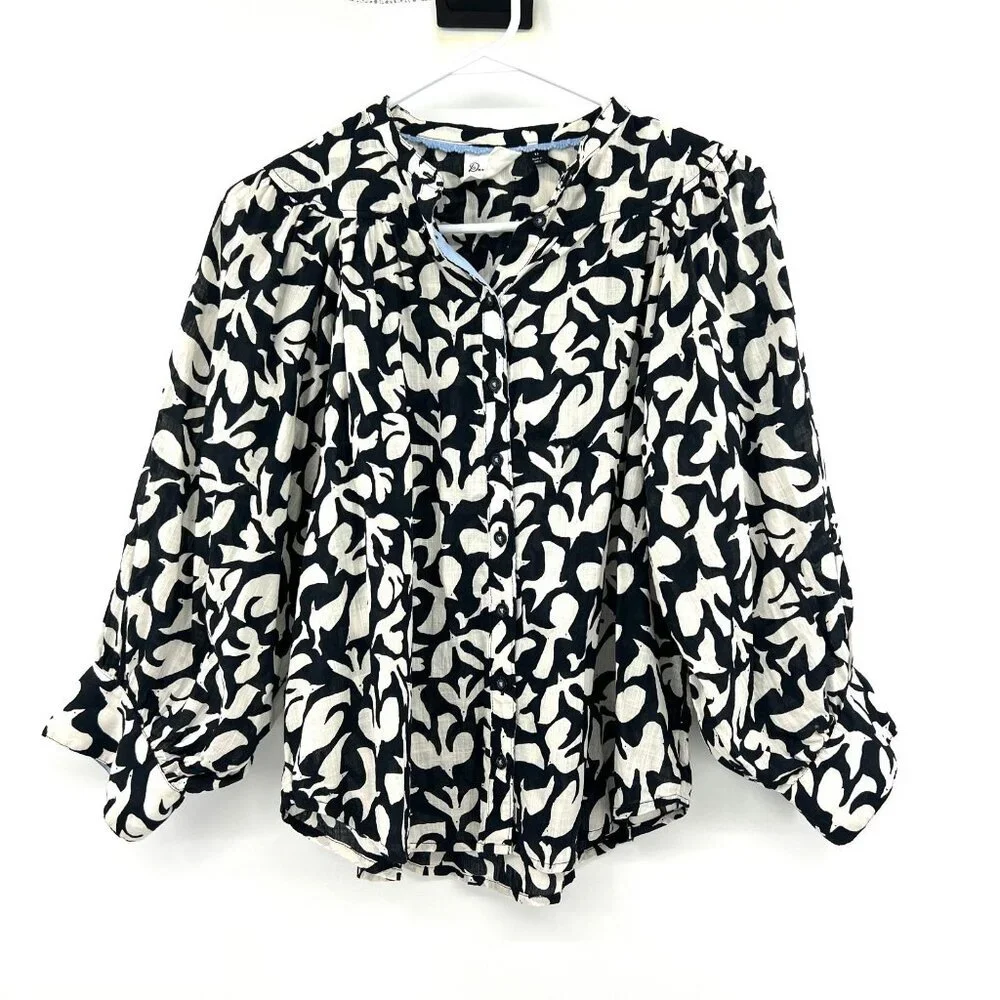 Danielle Kroll for Anthropologie Navy White Cotton Blouse Women's XS - Picture 2 of 6